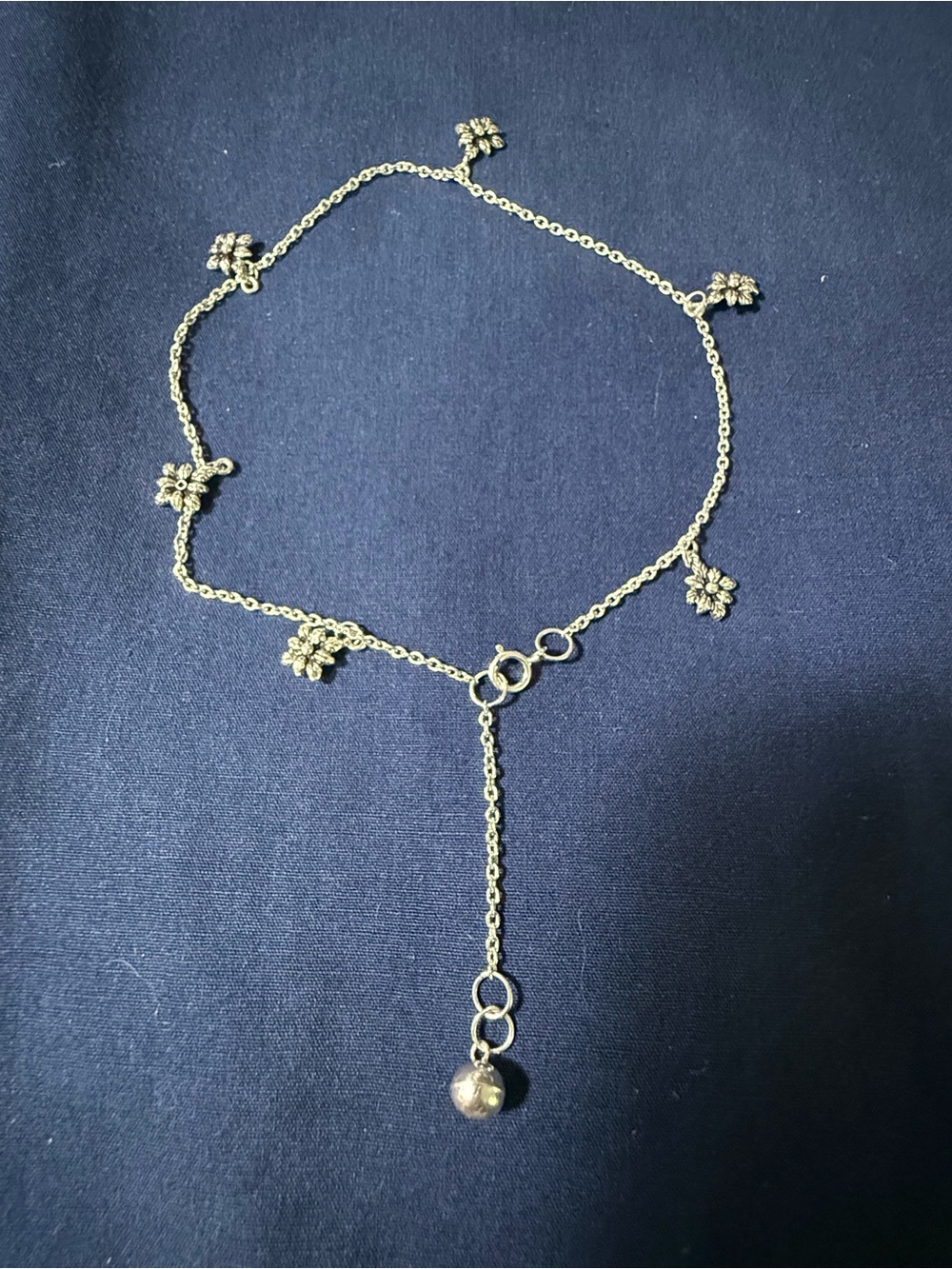 Sterling Silver Anklet with Floral Charms